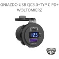 Gniazdo USB QC3.0 + typC PD + woltomierz