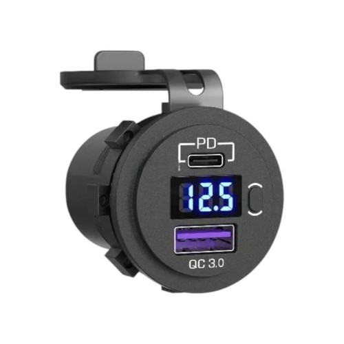 Gniazdo USB QC3.0 + typC PD + woltomierz
